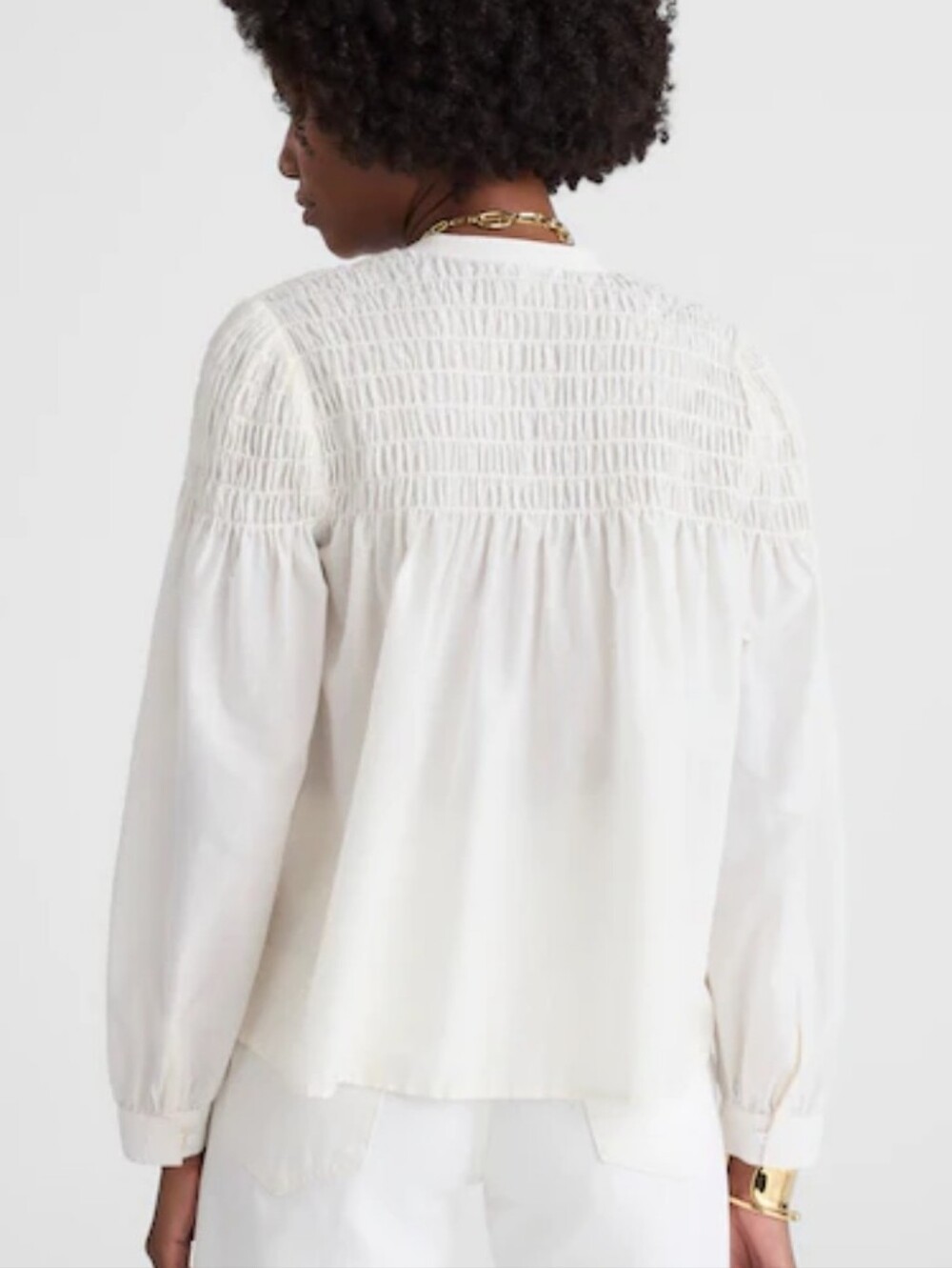 Madewell Smocked Top Cotton Silk Blend Size XXS Fresh Cream Blouse - Picture 2 of 10